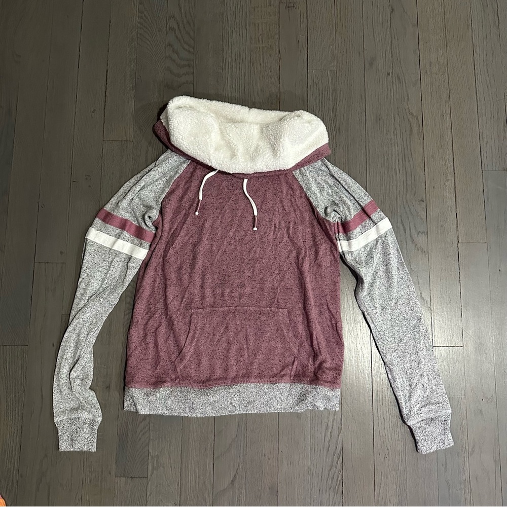Inspired Hearts Funnel Neck Faux Fur Long Sleeve Lightweight Sweatshirt - Picture 1 of 7